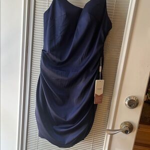 Navy Sheath Mini Dress Sweetheart Neckline